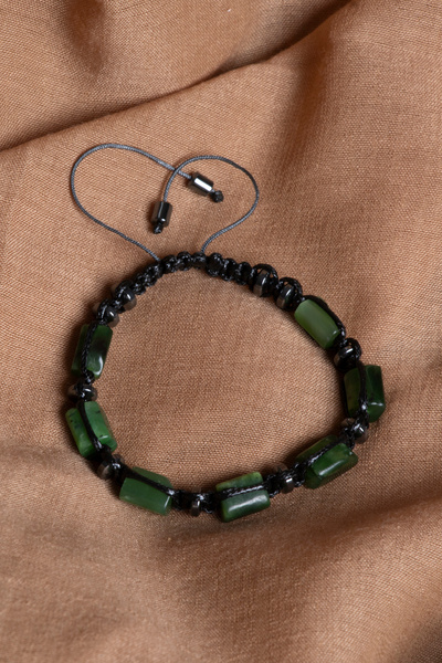 OSMANLI DEĞERLİ TAŞ SERTİFİKALI Yeşim-Hematit Doğal Taş Makrome Ayarlanabilir Bileklik