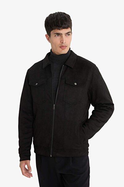 DeFacto Slim Fit Gömlek Yaka Fermuarlı Cepli Mevsimlik Süet Mont A3254AX23WN