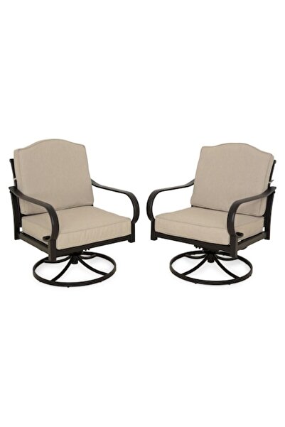 Maison Mex Set 2 fotolii rotative gradina/terasa, LAUREL, maro/bej