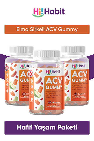 Hi Habit Elma Sirkeli Gummy Folik Asit Içeren Sindirim Ve Enerji Desteği Takv...
