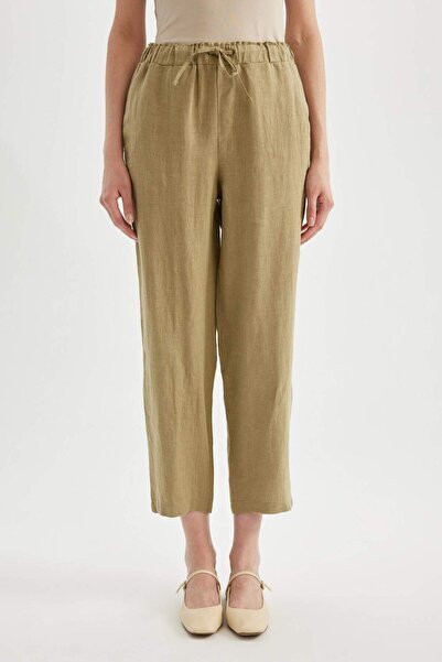 DeFacto High Waist Pocket Jogger Linen Trousers - Short Leg C7683Ax24Sm