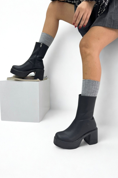 inizio Black Skin Women's Platform Boots Hl2011