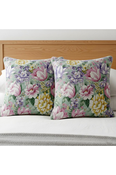 Boema Home Deco Set of 2 goose down and feather pillows, medium firmness, 60x60, Purple Flowers