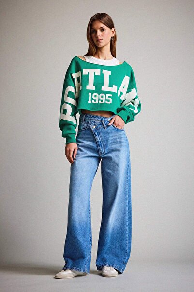 DeFacto Wide Leg Yüksek Bel Uzun Jean Yıkamalı Pantolon F5523AX25AU