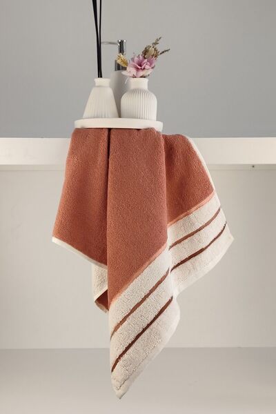 Sevim Striped Hand/Face Towel - Yarn Dyed & High Water Absorbent - 100% Cotton - 45X85 cm - Terra