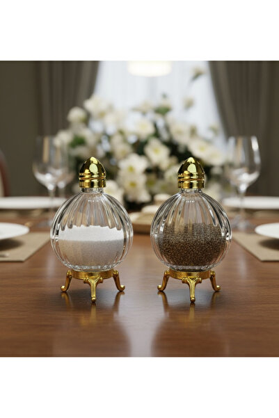 İnova Home Decor 2’li Origami Model Gold Renk Metal Ayaklı Cam Tuzluk Takımı