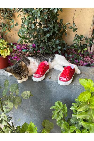 Scarpe Magiche Işıklı Kırmızı Bağcıklı Kız Ayakkabısı