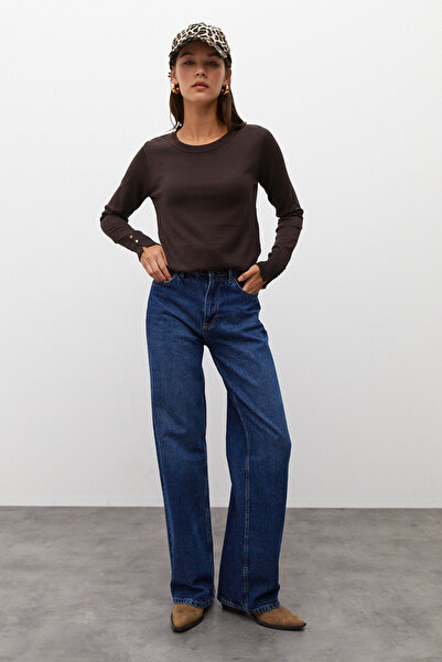 urban focus Crew Neck Sleeve Button Sweater