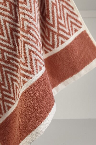 Sevim Yarn-Dyed Hand/Hair Towel - 100% Cotton & Soft & Striped Towel - 45X90 cm - Terra (Tile)