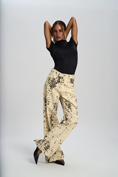 MAI STUDIOS CO. Nellore Patterned Beige Jean Trousers