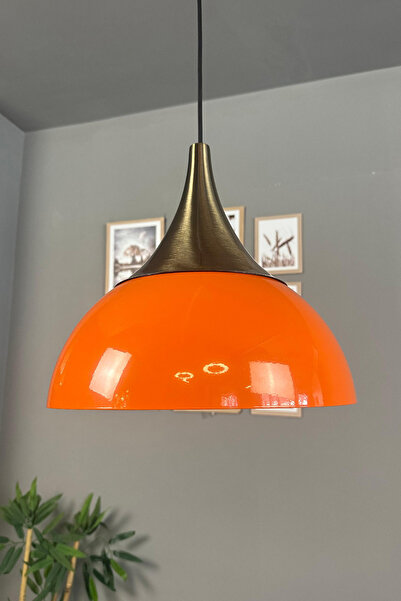 Bamyum Yimpi Parlak Turuncu Avize Tekli Sarkıt Eskitme Kubbe Başlık Salon Mutfak Dekoratif Aydınlatma