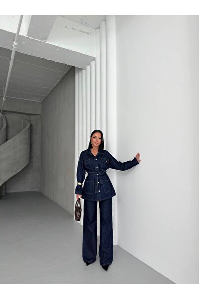 ParlaMira Жіночий темно-синій комплект з джинсової тканини з деталями