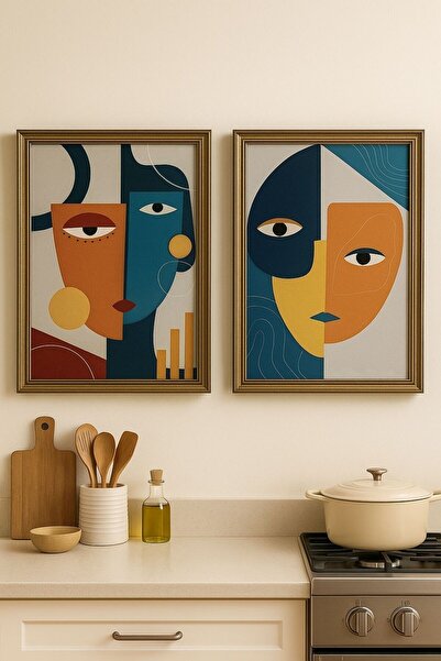 BuzzDesigns 2'li Soyut Yüz Figürü Özel Baskı Tablo Seti