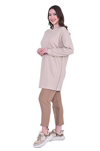 Invee Бавовняна туніка з бічною блискавкою БЕЖ