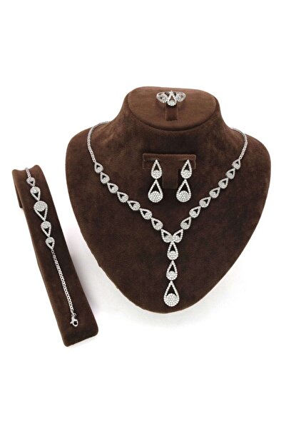 OSMANLI GÜMÜŞ Damla Su Yolu Gümüş Set - Kolye, Bileklik, Küpe, Yüzük Işıklı K...