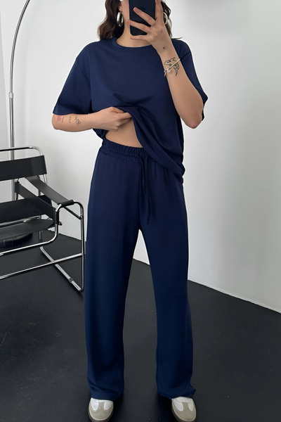 CMZ COLLECTİON Unisex Tracksuit Bottom Top Short Sleeve 2 Thread Combed Cotto...