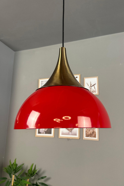 Bamyum Yimpi Kırmızı Avize Tekli Sarkıt Eskitme Kubbe Başlık Salon Mutfak Kuaför Lamba Dekoratif Aydınlatma