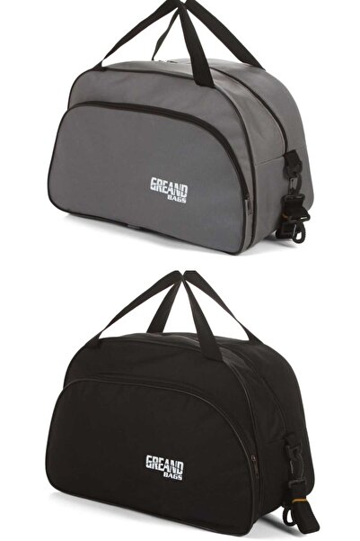 GreandBags Unisex 2 Li Siyah Gri Kabin Boy Seyahat Çantası El Ve Omuz Çantası Spor Çantası