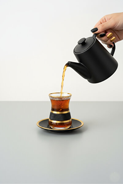 DECOSTYLE İrem Dante Siyah Dekor El İşçiliği 12 Parça Çay Seti – 6 Kişilik, 1...