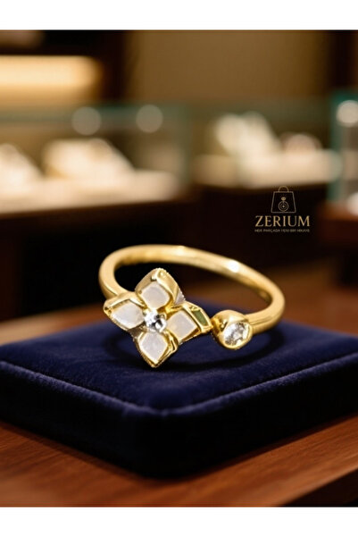 ZERİUM خاتم نسائي أنيق بتصميم زهرة ذهبية