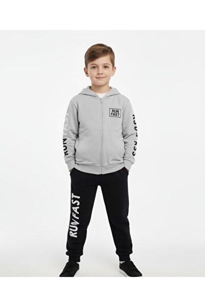 Nazar Sport طقم علوي وسفلي للأولاد باللون الرمادي مكون من خيطين