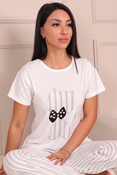 Niket Life Γυναικείο ριγέ μοτίβο γάτας κοντομάνικο κάτω μακρύ χτενισμένο βαμβ...