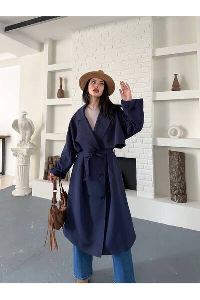 ZF BUTİK Button Detailed Belted Long Trench Coat