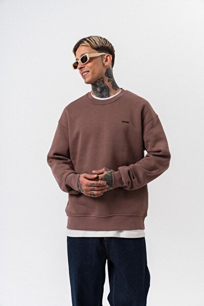 Respire Ανδρικό φούτερ με λεπτομέρεια κειμένου Basic Oversize Cocoa