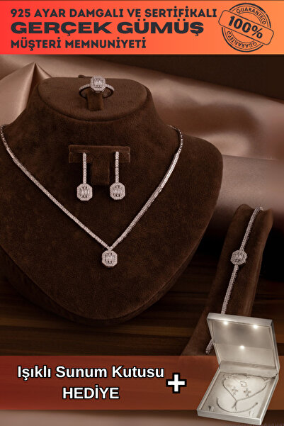 OSMANLI GÜMÜŞ Kadın Gümüş Takı Seti - Ferahnaz Baget Taşlı Zirkon Süslemeli K...