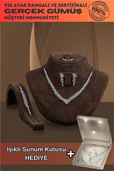 OSMANLI GÜMÜŞ Arın Zirkon Taşlı Gümüş Su Yolu Set - Kolye, Bileklik, Küpe, Yü...