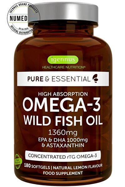 Igennus High Absorption Omega-3 Wild Fish Oil 1360mg, EPA&DHA 1000mg & Astaxa...