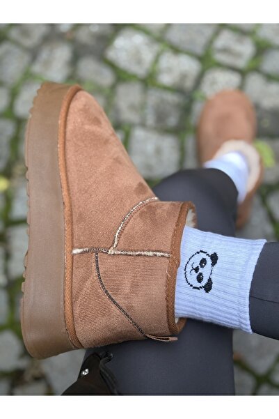 levla shoes Platform Taban İçi Kürklü Taba Bot