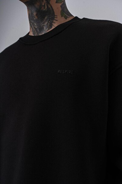 Respire Ανδρικό φούτερ με λεπτομέρεια κειμένου Basic Oversize Μαύρο