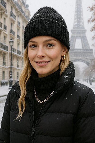 FELLMENS Beretă cu nervuri unisex - Lână neagră