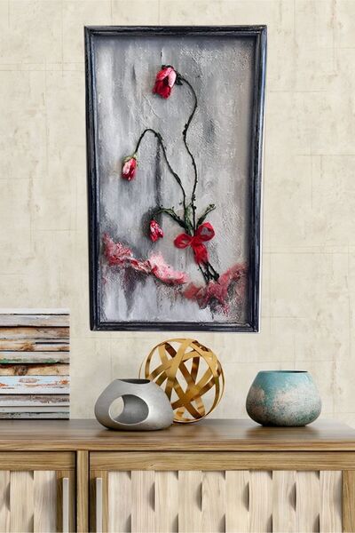 Nurayın Resim Paleti %100 EL YAPIMI MDF ÜZERİ AKRİLİK BOYA  40X70 "KIZIL GONC...