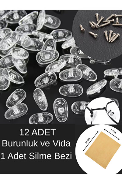 otio Silicone Glasses Nose Pads 12 Pieces Plaques and Screws, 15X18 cm Microfiber Cloth