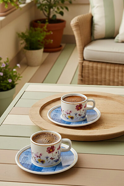 Güral Porselen Mental 4 Piece Blue Coffee Cup Set 06709