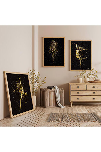 Zevahir Mobilya Dekorasyon Σετ τριών ξύλινων πίνακων με ξύλινο πλαίσιο με χορ...