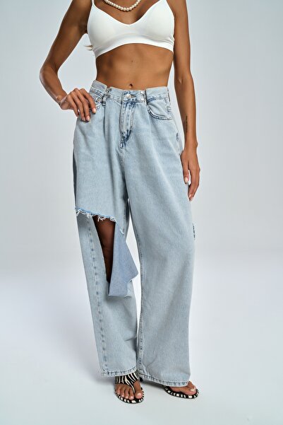 MAI STUDIOS CO. Garbo Yırtık Detay Mavi Jean Pantolon
