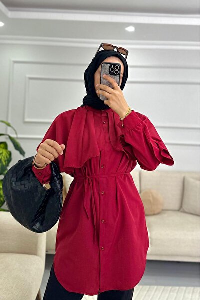 HİFADEN قميص نسائي محتشم بياقة حكيم مع تفاصيل الكابوشون، الوزن: 1.67 كجم، الم...