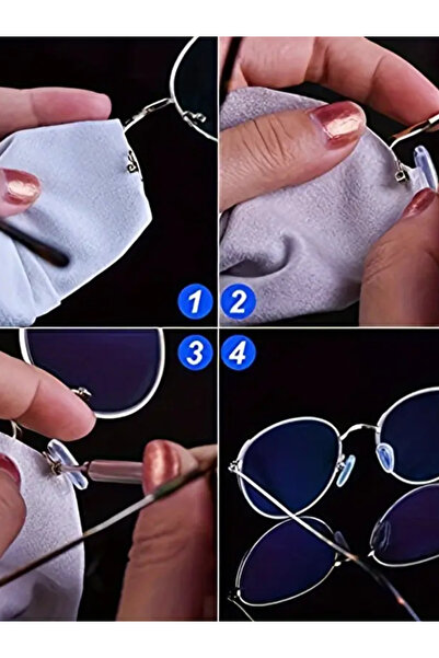 otio Silicone Glasses Nose Pads 12 Pieces Plaques and Screws, 15X18 cm Microfiber Cloth