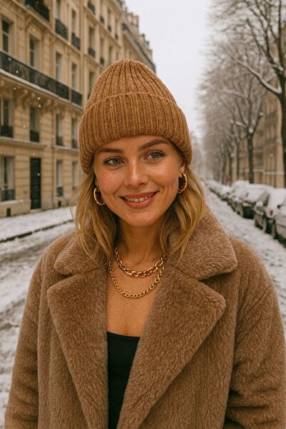 FELLMENS Beretă cu nervuri unisex - Design din lână maro