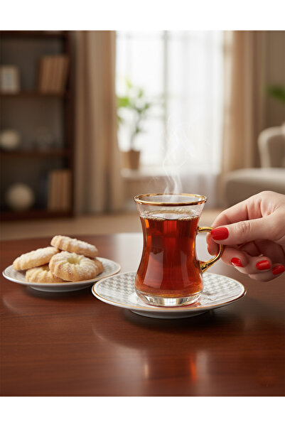 DECOSTYLE Goose Mat Gold Kazayağı Desenli 12 Parça 6 Kişilik Çay Takımı