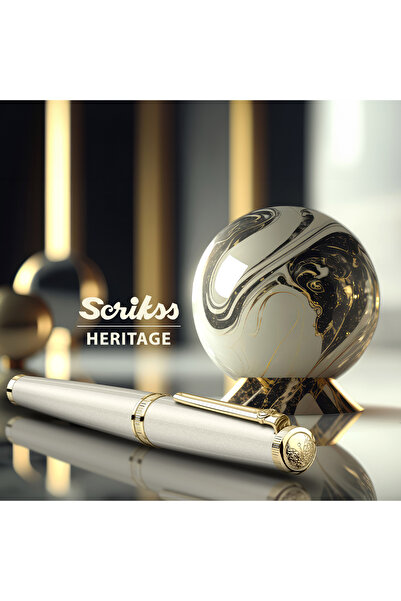 Scrikss WizDesign HERİTAGE2 DOLMA KALEM BEYAZ ALTIN M UÇ - ÖMÜR BOYU GARANTİLİ / LÜKS KUTULU / İSME ÖZEL