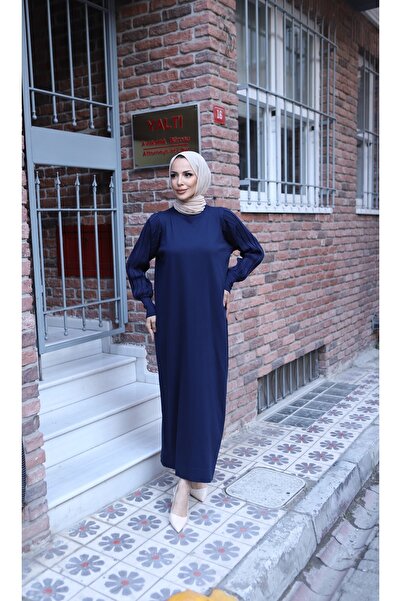 NİSUM MODA Simli Balon Kol Merserize Elbise