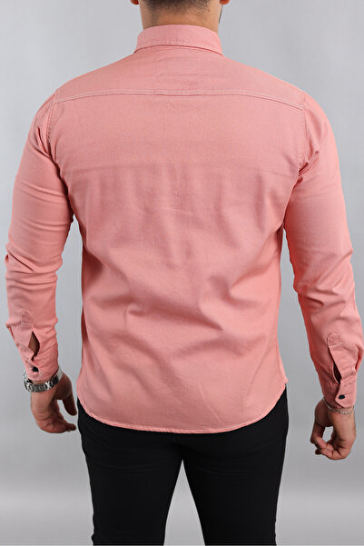 a02teks Ανδρικό τζιν πουκάμισο Slim Fit Light Powder