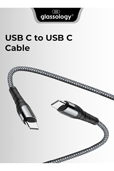 Glassology كابل USB-C إلى C بطول 1.2 متر، شحن سريع 3 أمبير وسرعة نقل بيانات 480 ميجابت في الثانية - أسود