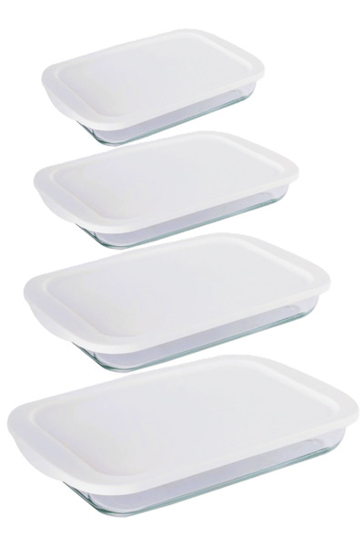 mijotex طقم صواني فرن زجاجية مستطيلة مكون من 4 قطع مع غطاء المقاسات 2.9/1.6/2...
