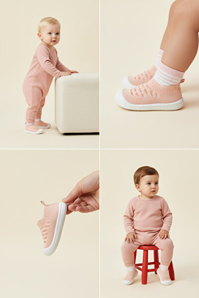 ALTA GRACIA Bebek İlk Adım Örgü Ayakkabı Nefes Alabilir Kaymaz Tabanlı Ortopedik Yumuşak Renkli Patik Çocuk Kreş