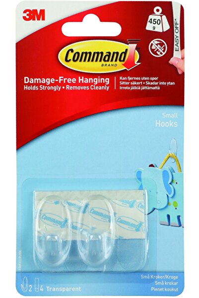 3M Carlig transparent mic 2 carlige + 4 benzi dublu adezive/set Command